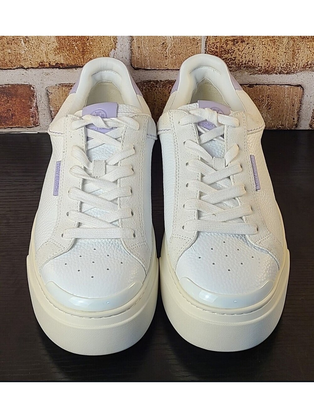 Tory Burch Ladybug Sneakers Womens 9 White Lavender Leather Platform Logo Shoes
